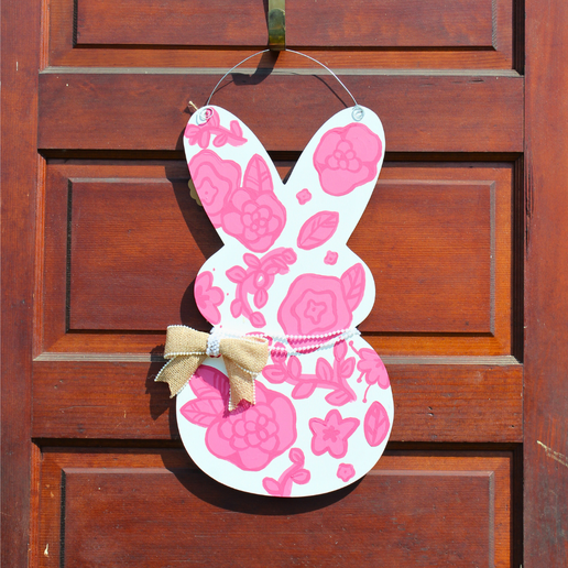 Pink Chinoiserie Bunny Door Hanger