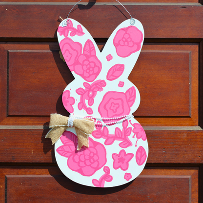 Pink Chinoiserie Bunny Door Hanger