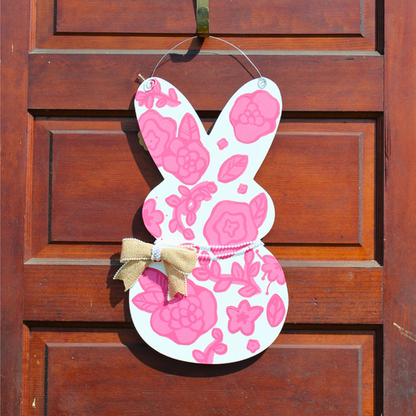 Pink Chinoiserie Bunny Door Hanger